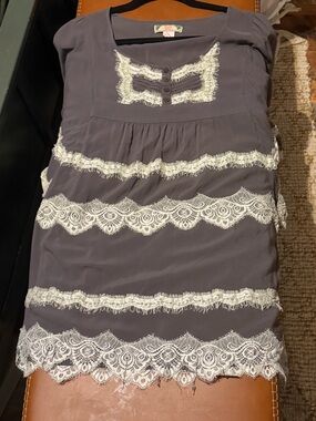 Flying Tomato Charcoal Gray Sleeveless Tunic with White Lace